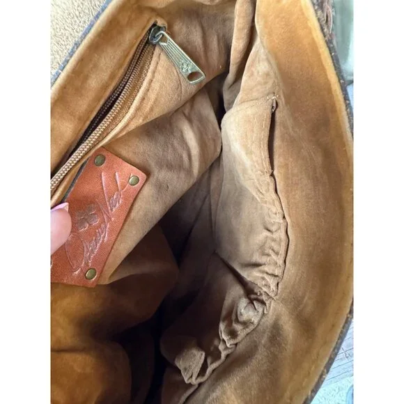 Patricia Nash Tooled Leather Saddle Bag Crossbody Whipstitch Braided Strap Brown - Picture 7 of 8